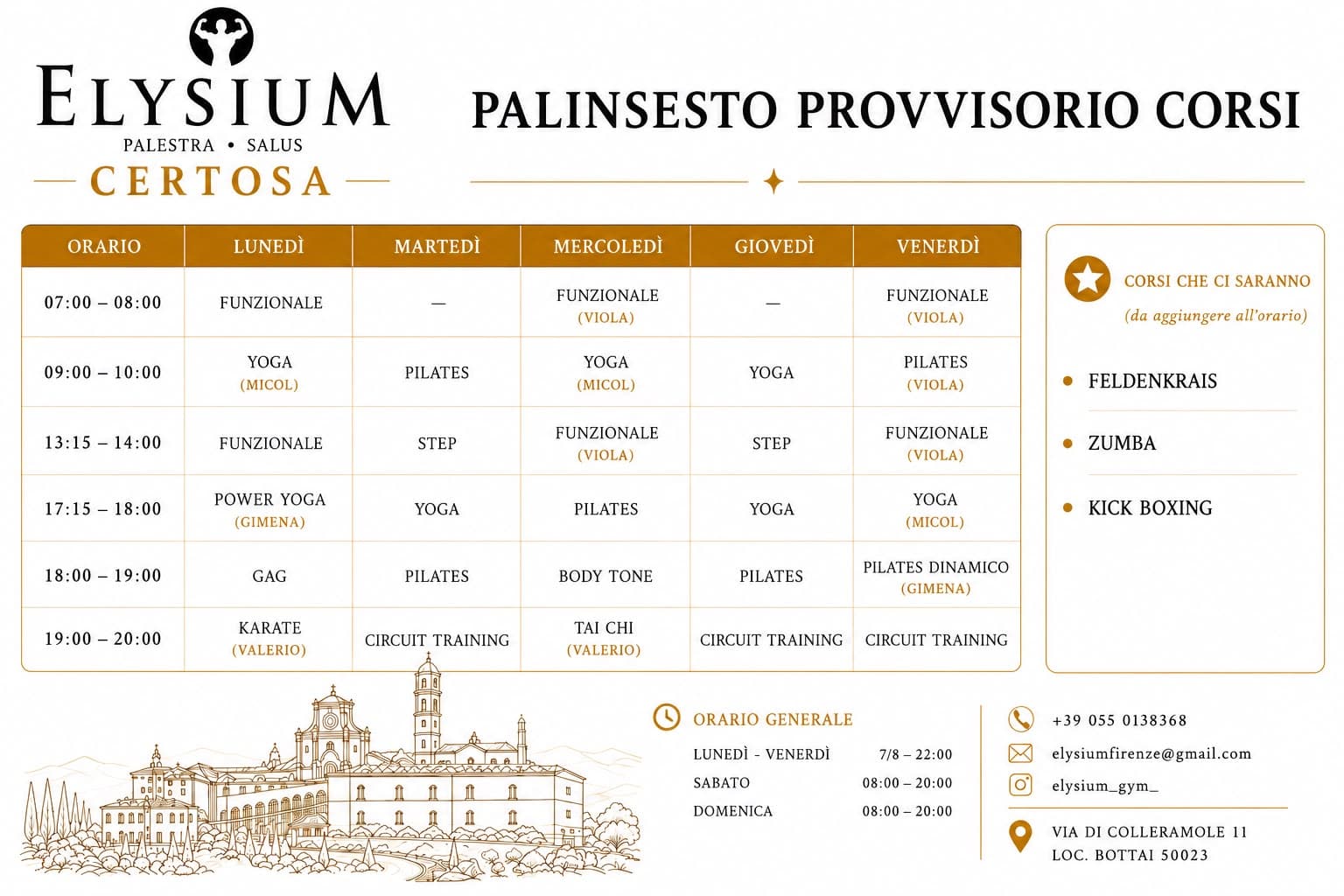 Palinsesto provvisorio corsi Elysium Certosa
